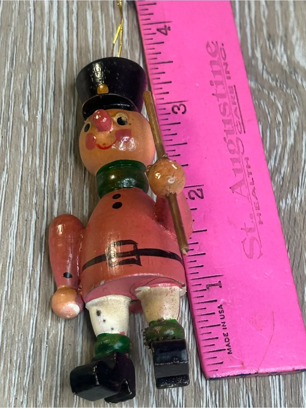 Vintage Wooden Toy Soldier Christmas Ornament Hand Painted German Style ~3.5